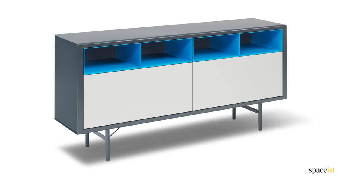 Blue + grey office meeting room cabinet