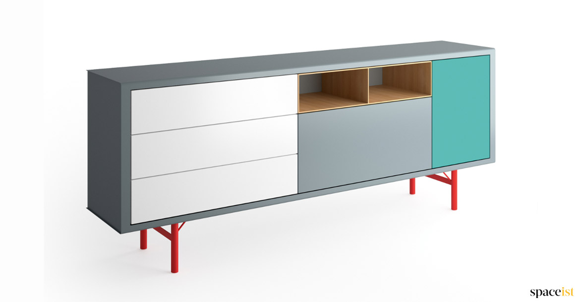 Red legged office storage cabinet