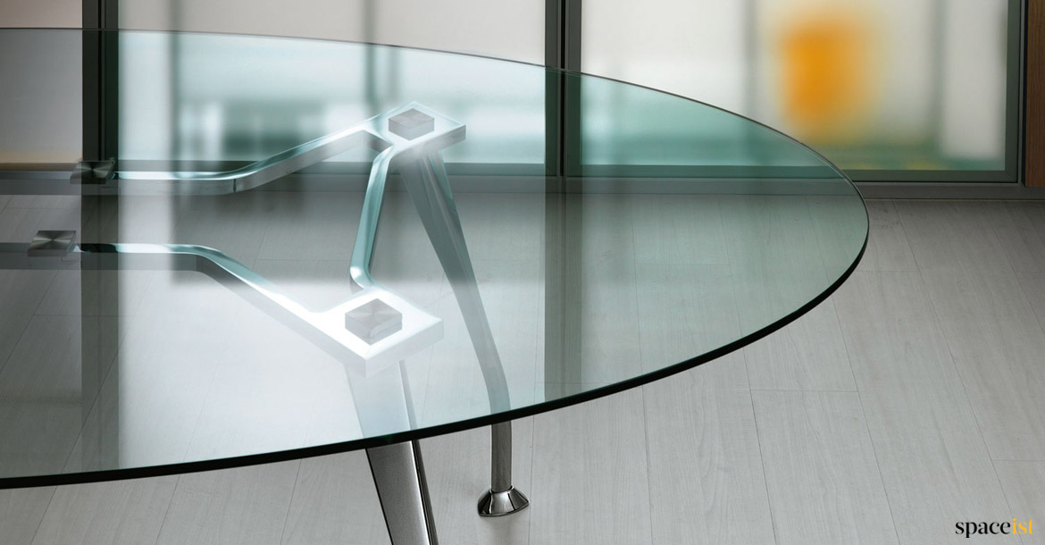 Oval glass table closeup