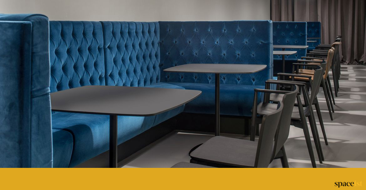 Stylus cafe table with velvet sofa bench