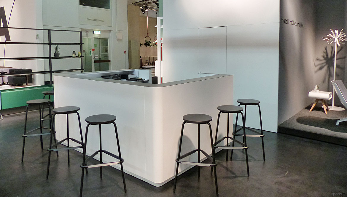Reception desk with stools