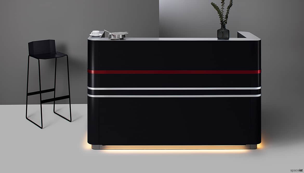 Black desk with stripes