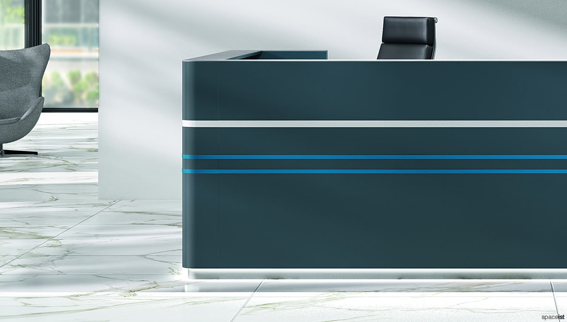 Blue desk with stripes