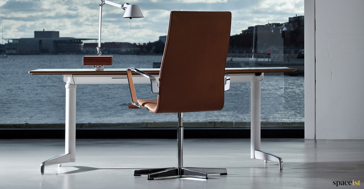 White and aluminium executive desk