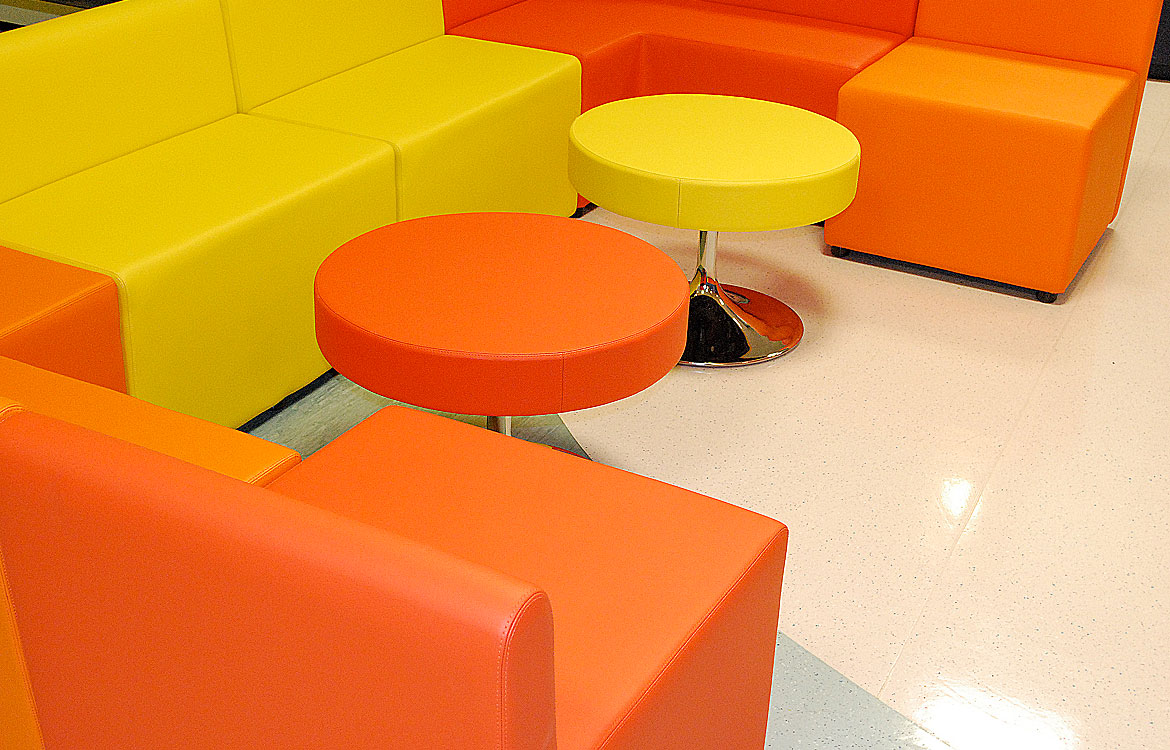 Guildford College orange and yellow modular cubes