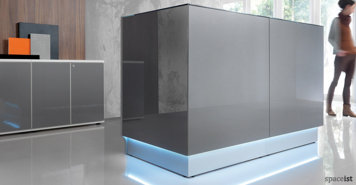 Grey glass reception storage from Valde range