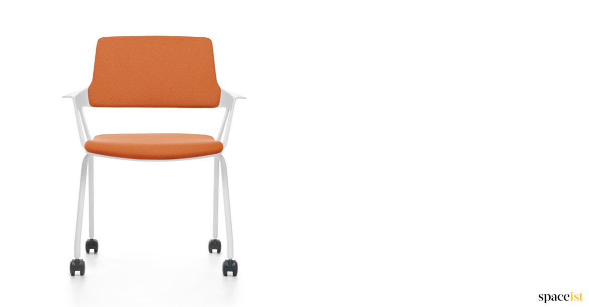 orange chair with castors