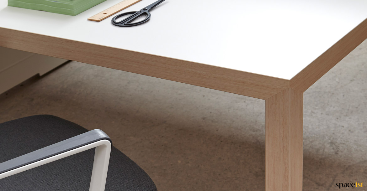 White + oak desk closeup