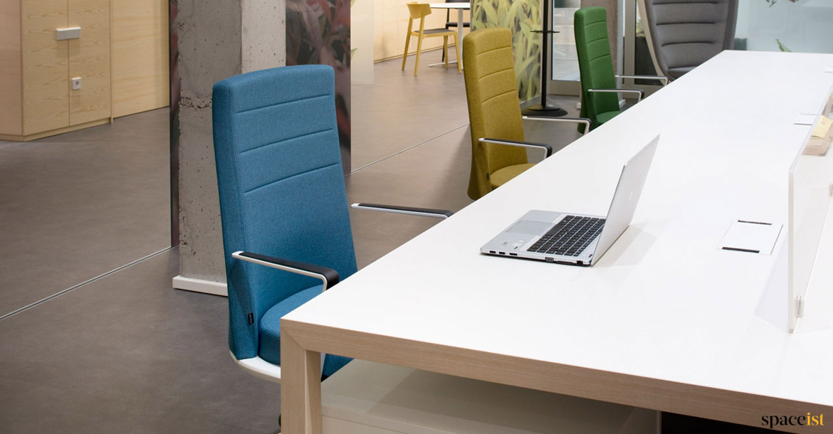 Prism desk colourful chairs