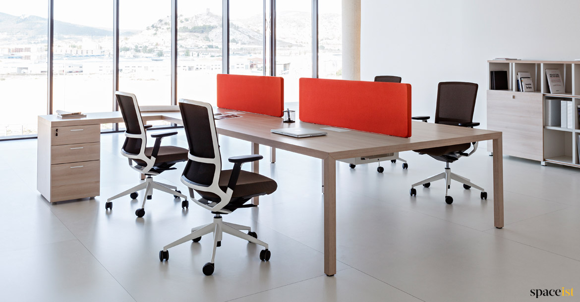 Oak bench desk orange screens