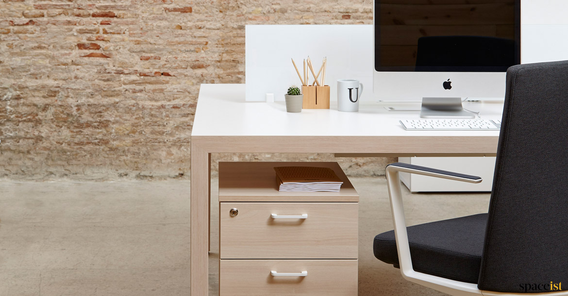 Oak + white bench desk