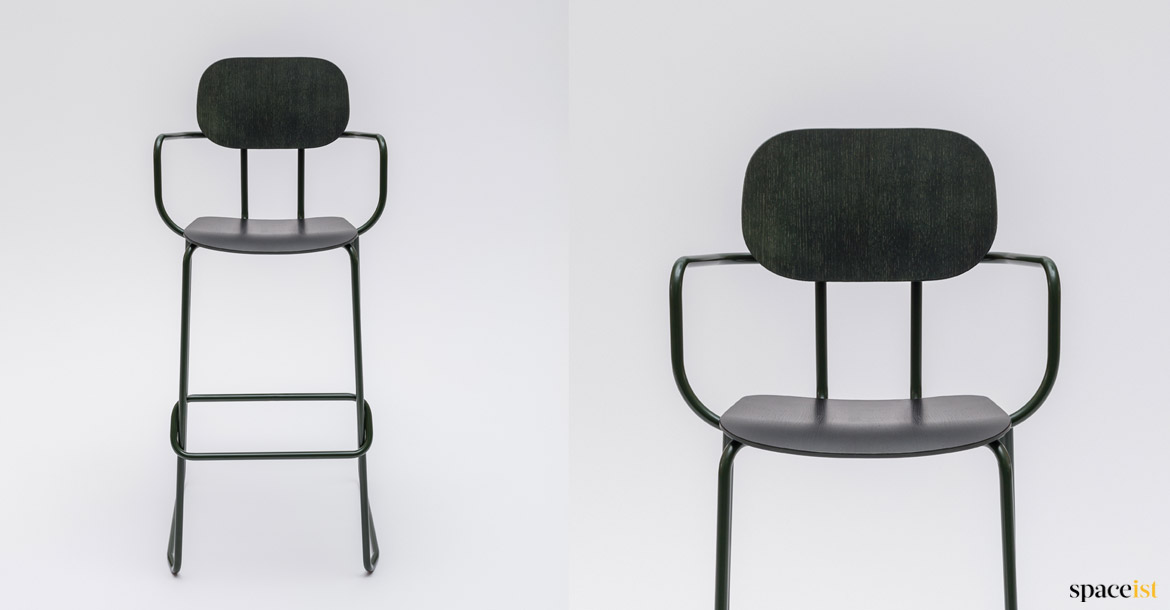 High bar stool in dark plywood