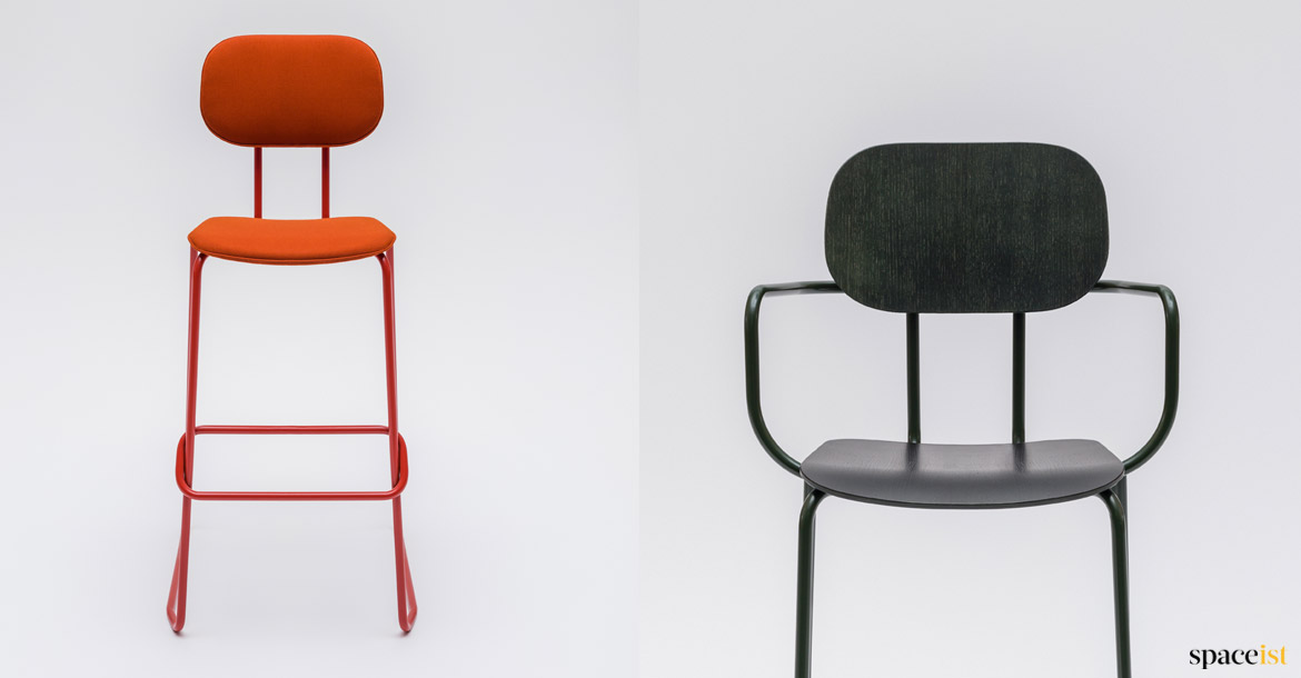 Red stool with armrests