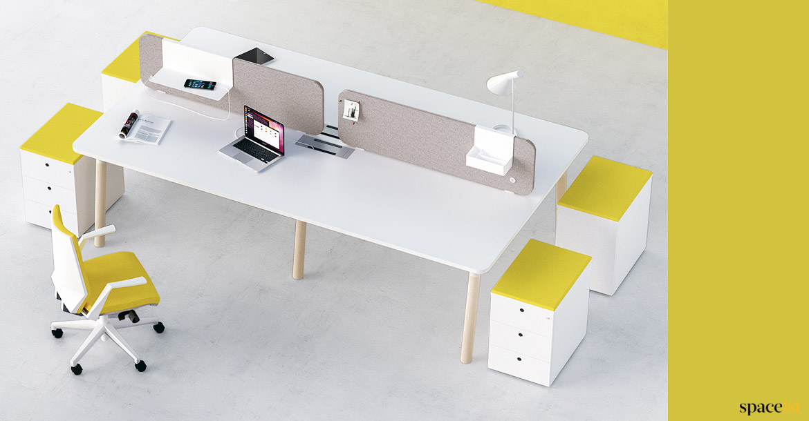 4 person bench desk yellow