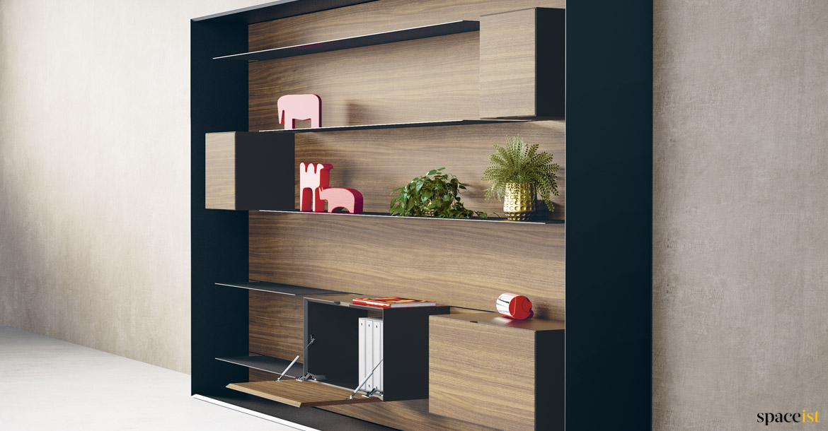 Stylish wall shelving for executive office