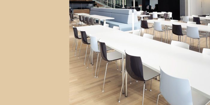 Black and blue cafeteria chair