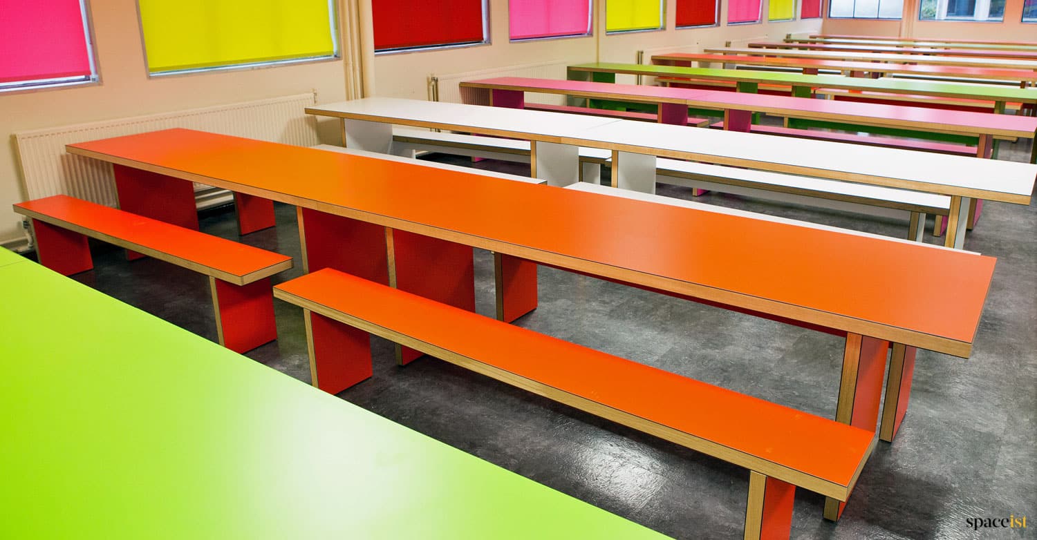 School cafeteria tables colourful