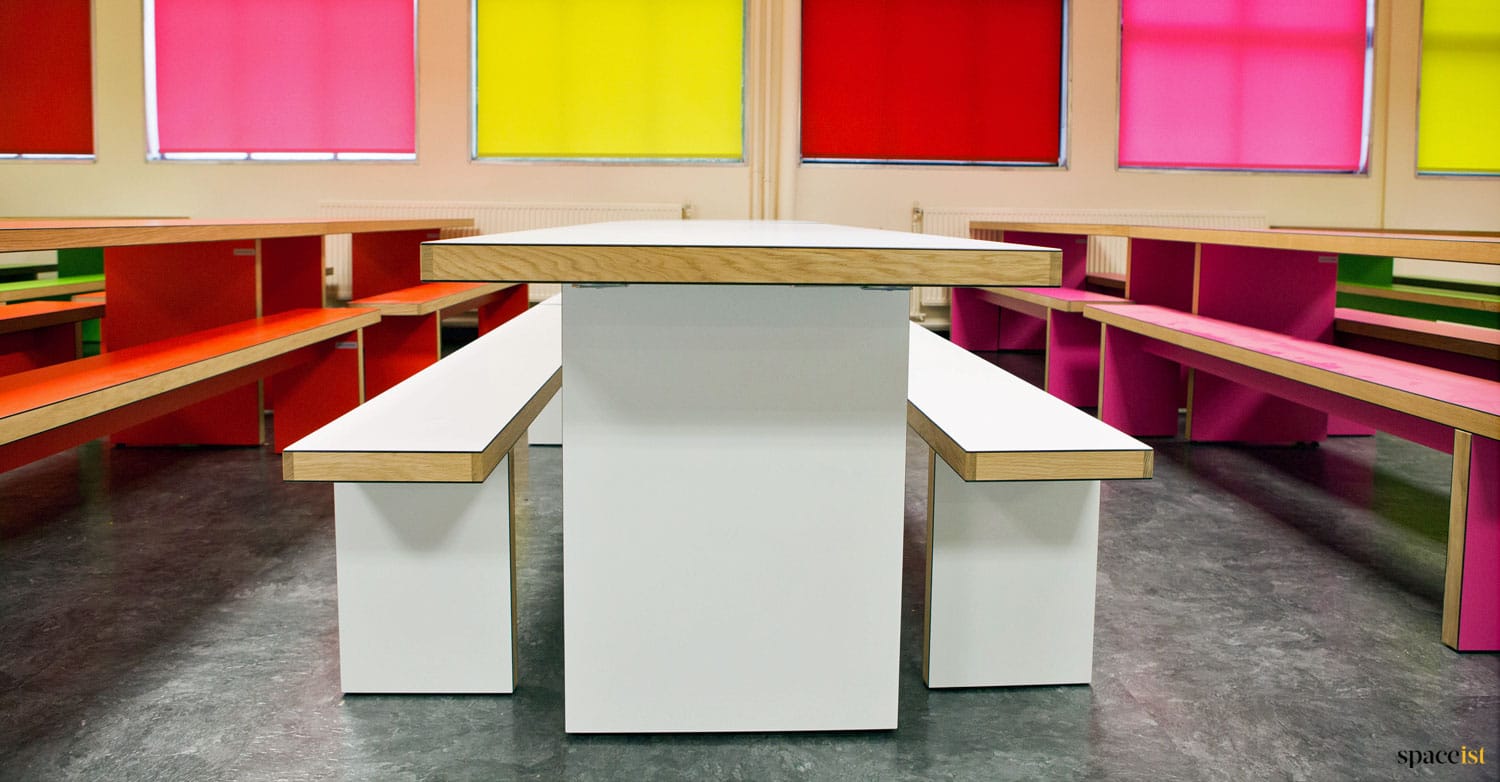 White canteen table + benches