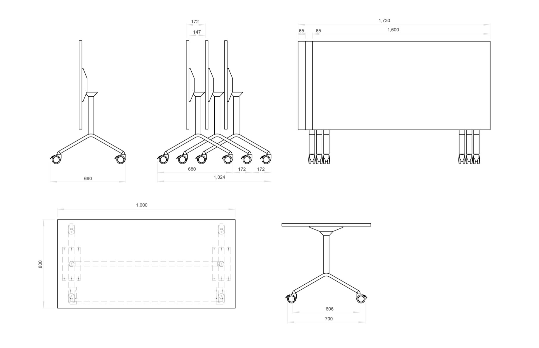Commercial table sizes when folded