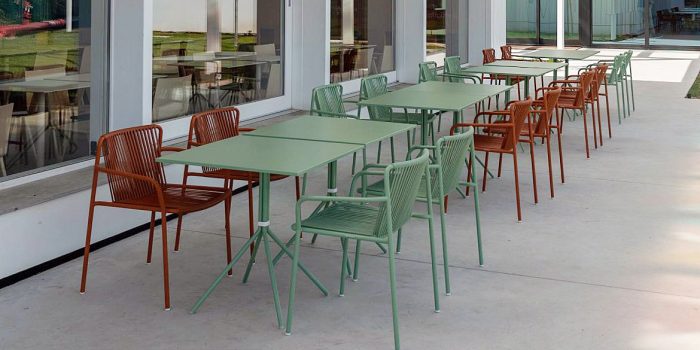 Pedrali Tribeca metal cafe chair with a weave seat