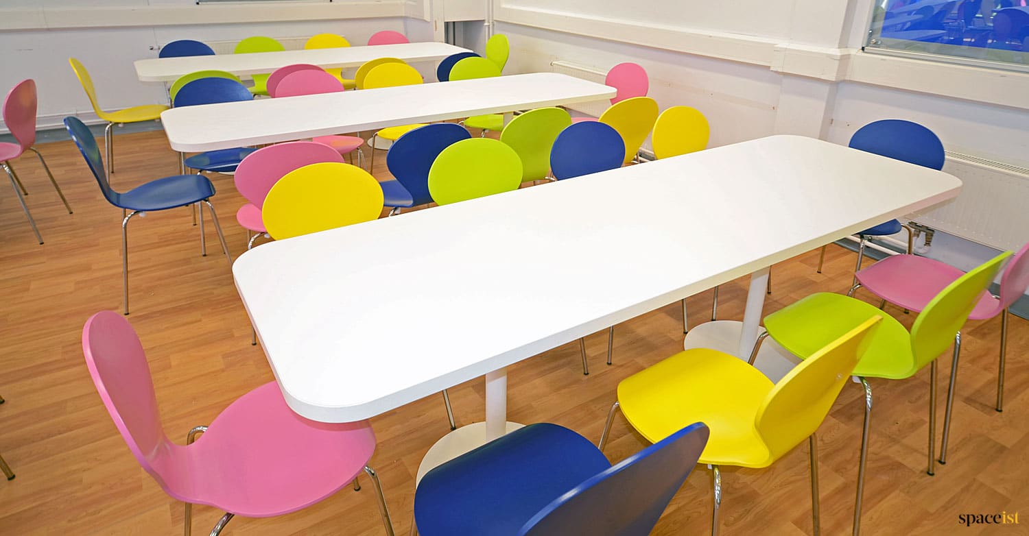White long school tables