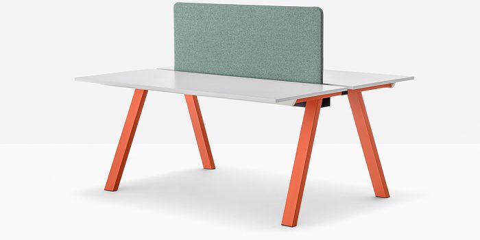 White office desk with orange legs
