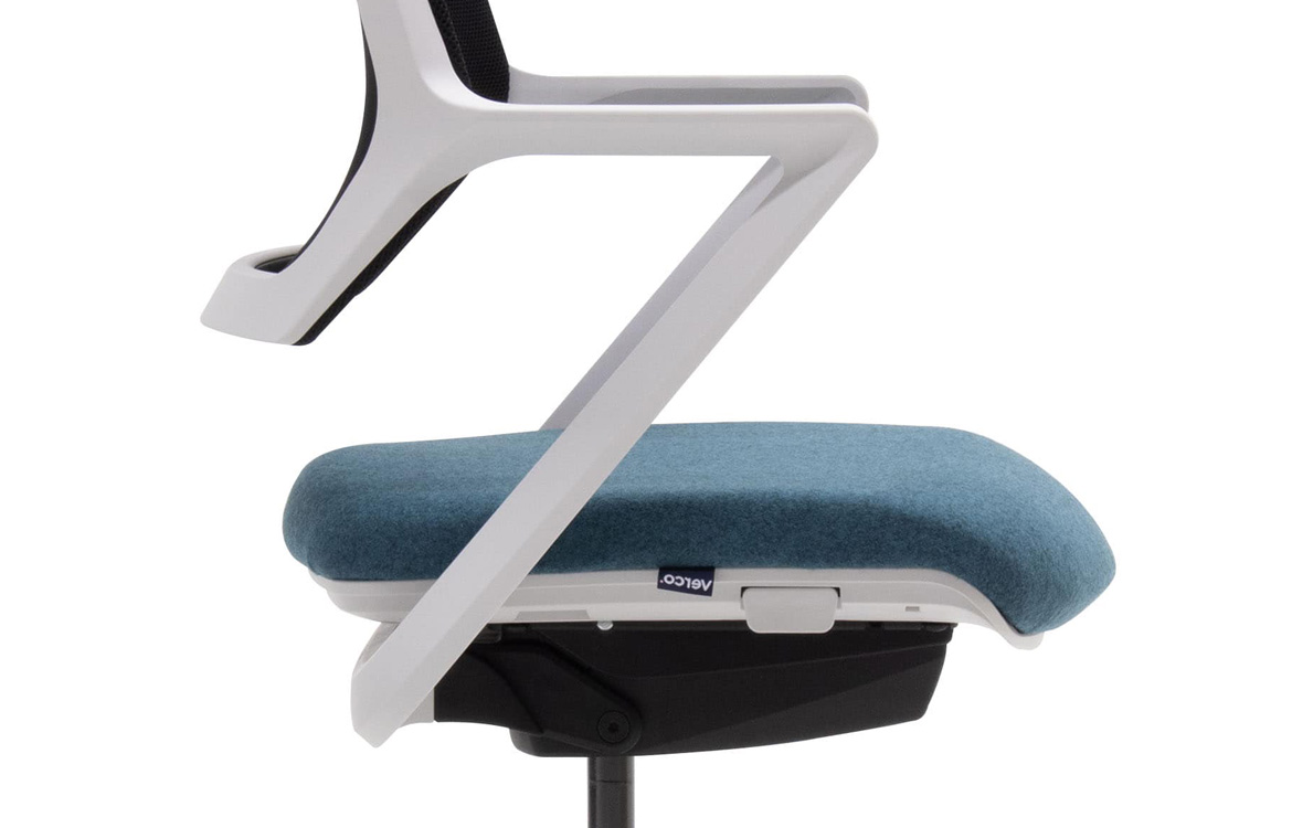 White meeting chair with blue seat