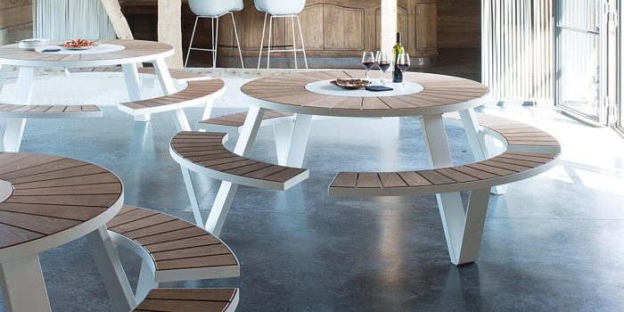 White outdoor canteen table for 8 people