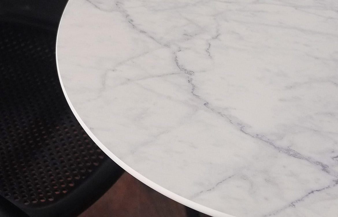 White round faux marble table