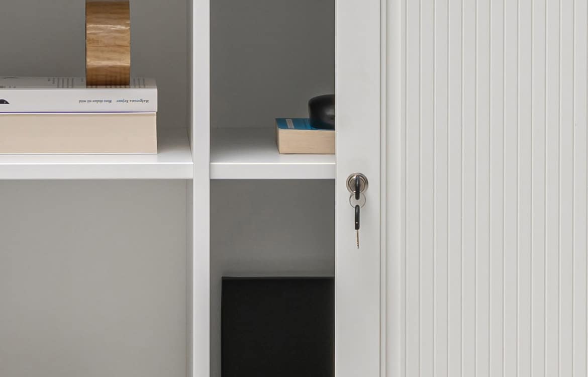 White sliding door cabinet closeup