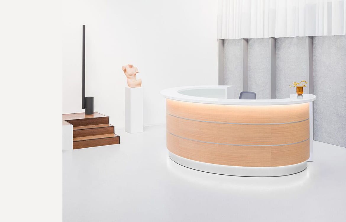 Wood Reception desks are both traditional and modern