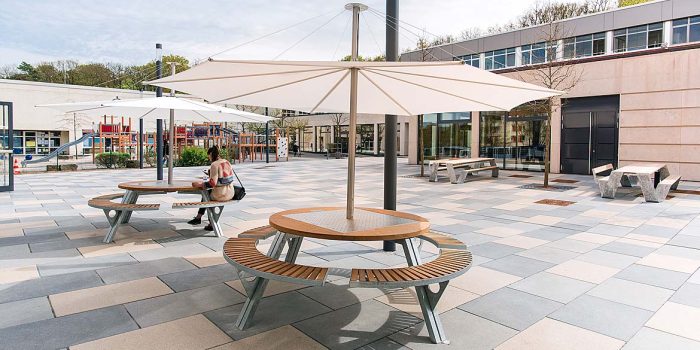 Outdoor picnic table with umbrella
