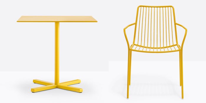 Matching yellow cafe table and chair