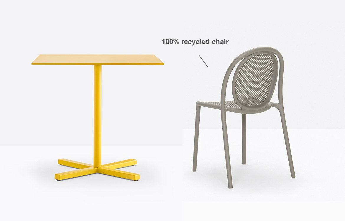 Yellow cafe table with recycled chair