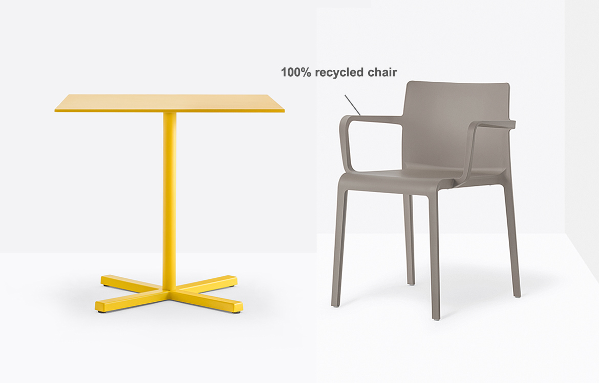 Yellow cafe table with recycled chair