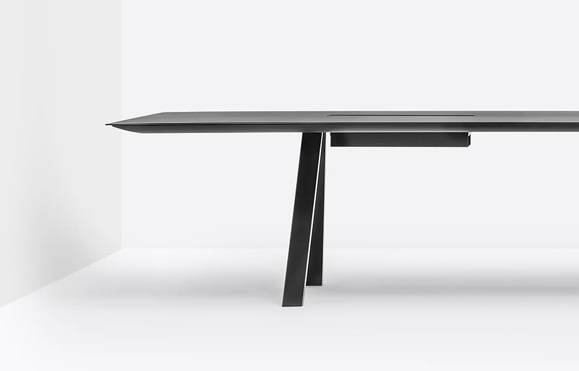 black conference table with metal legs