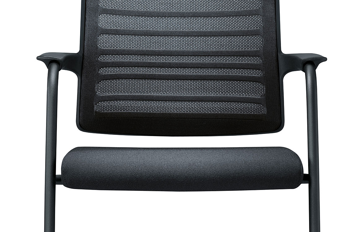 black meeting chair with mesh closeup