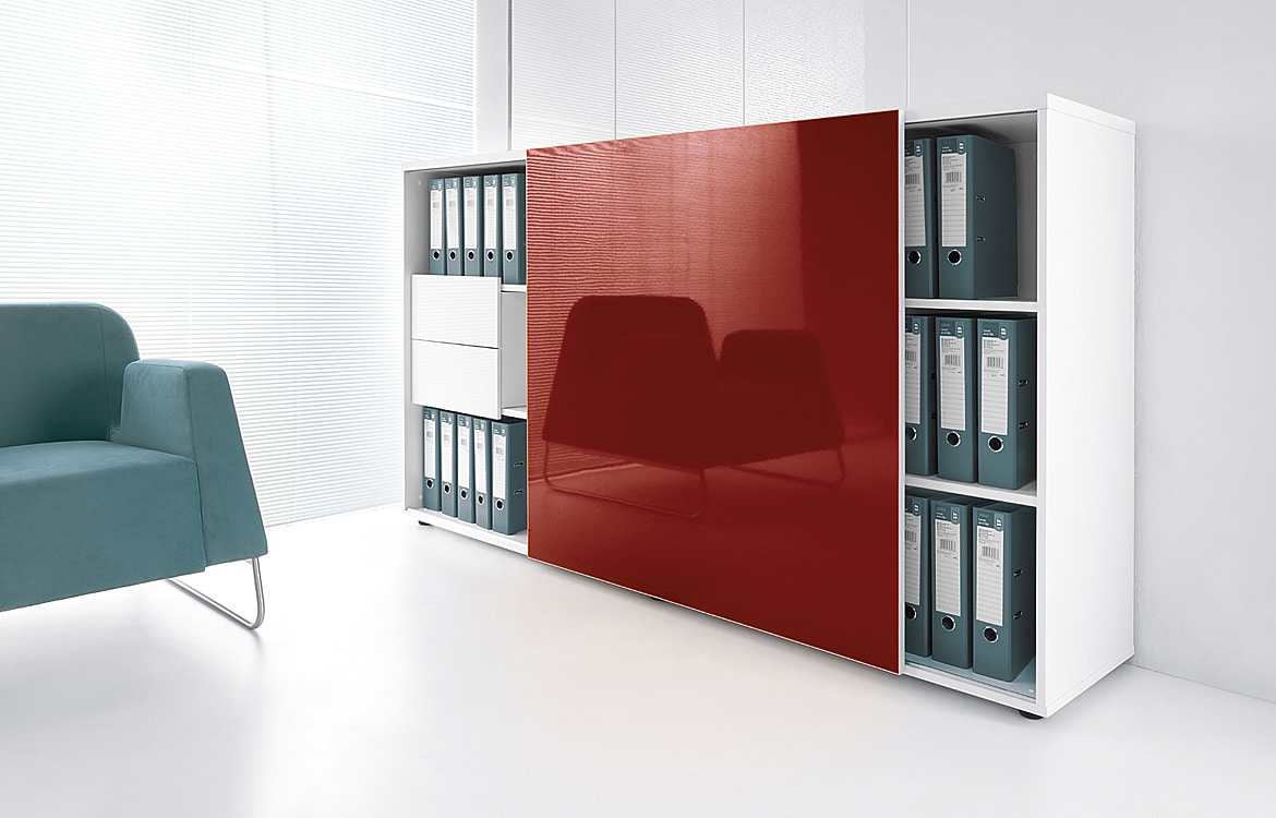 Red sliding door cabinet
