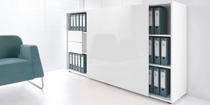 Box file storage cabinet with sliding door