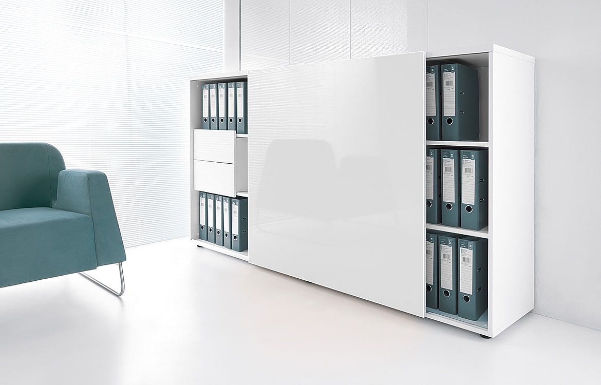 Box file storage cabinet with sliding door