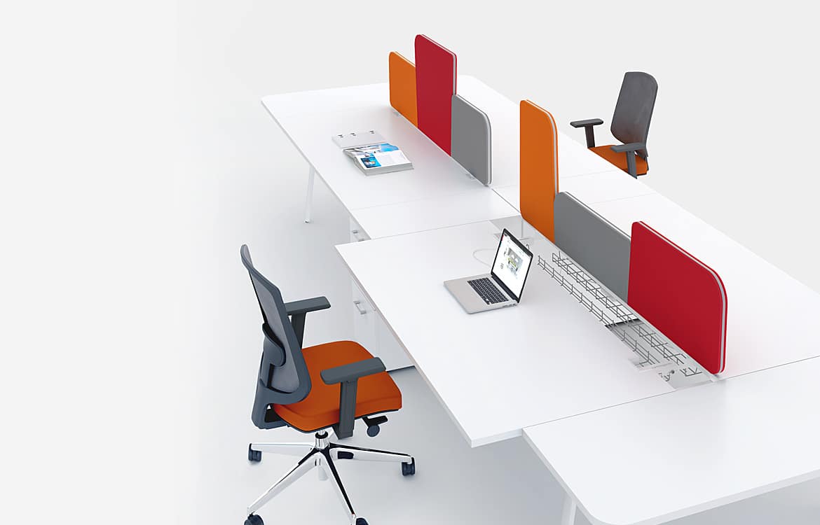 Desk with colourful screens