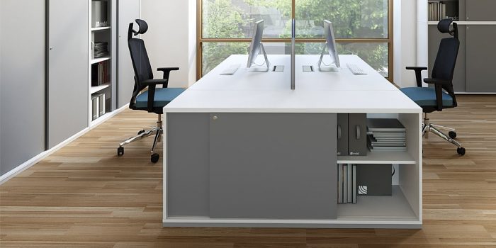 Desk end storage in grey