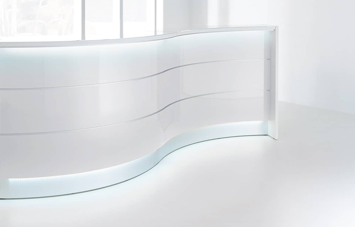 Curved reception desk with light