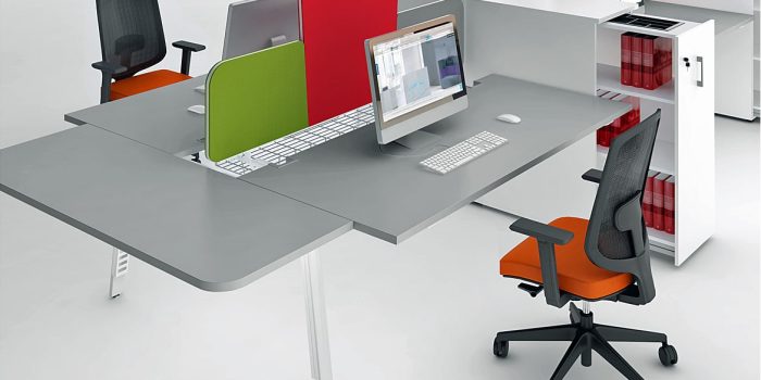 Grey desk with pull out top