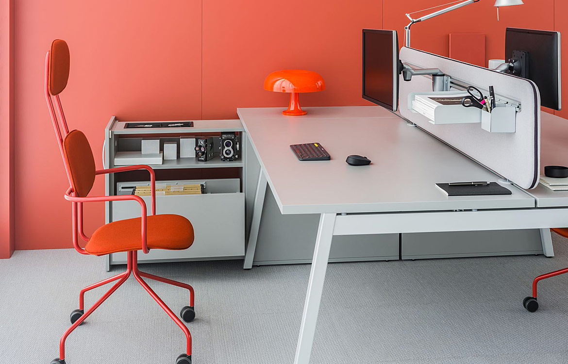 Grey desk with storage