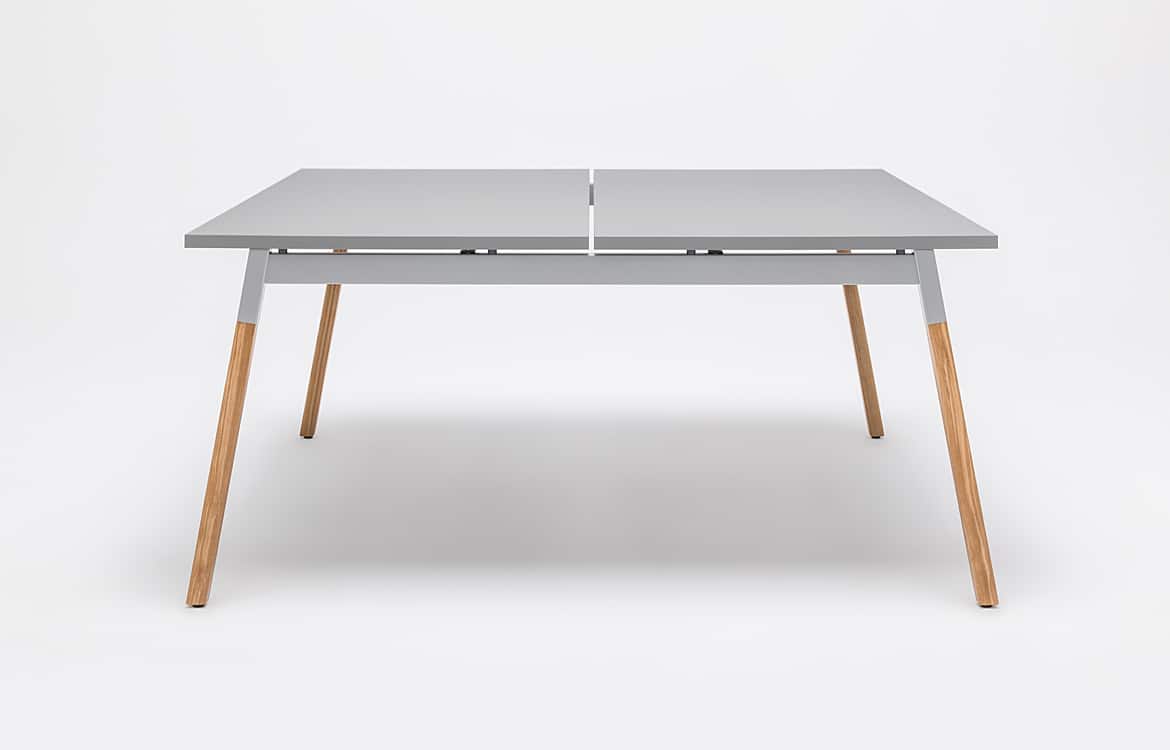 Grey desk with wood legs