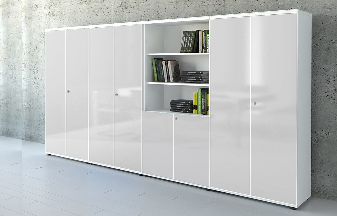 Large white glass office cabinet