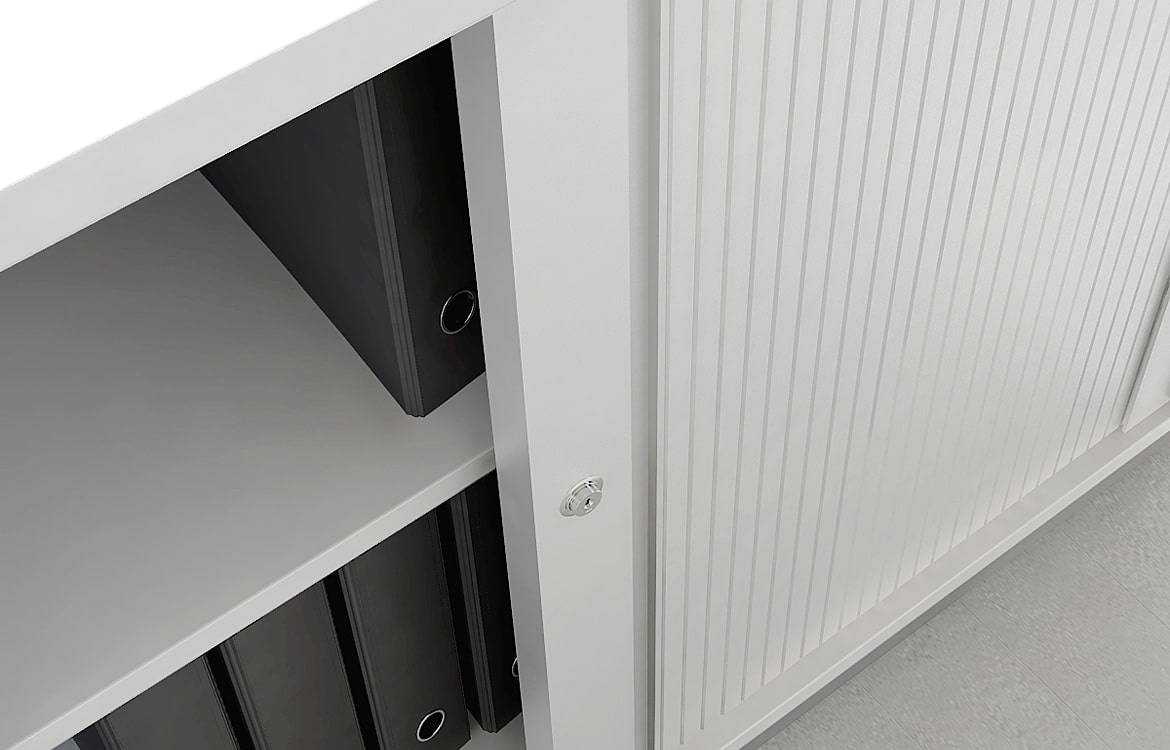 Office cabinet with sliding tambour doors