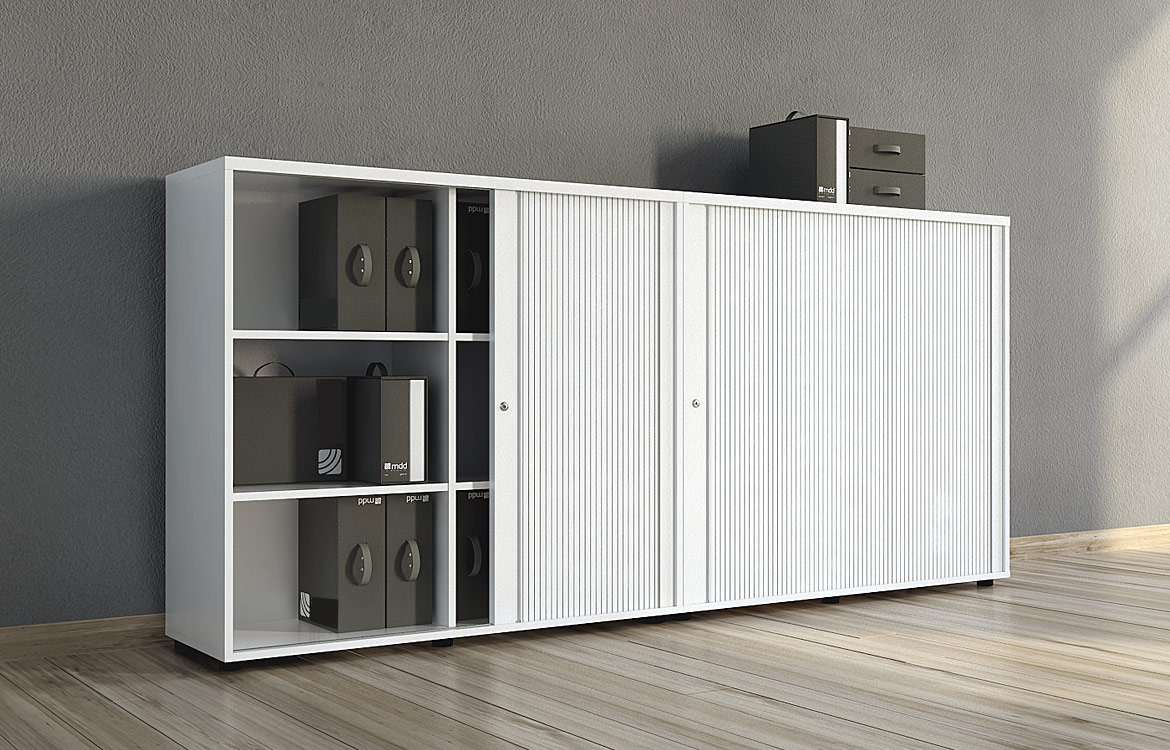 White cabinet with sliding door