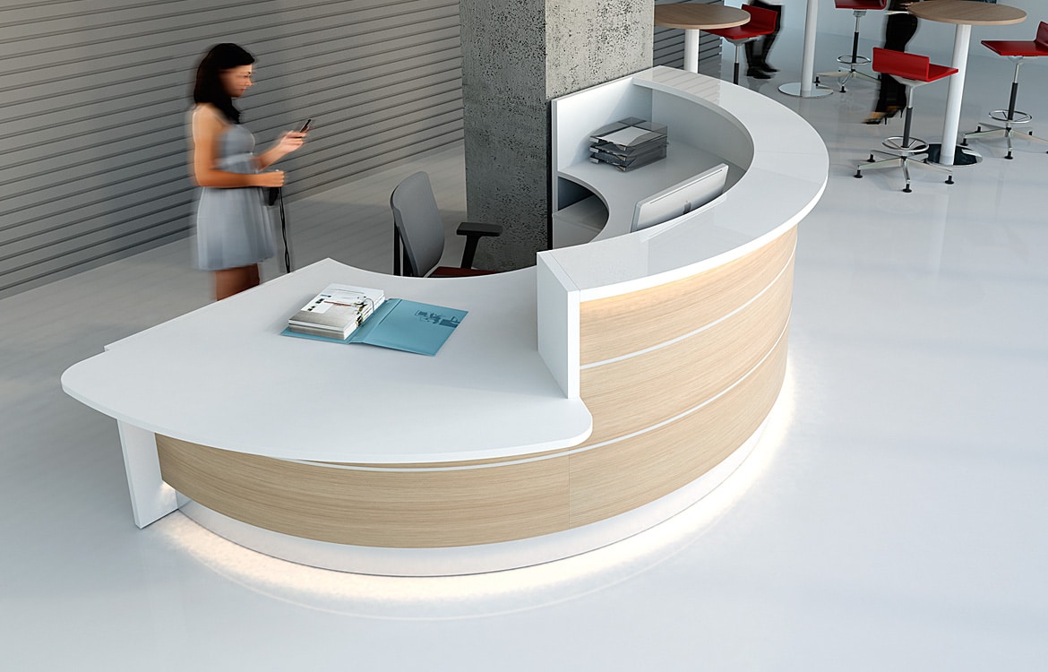 Half circle reception desk with oak front